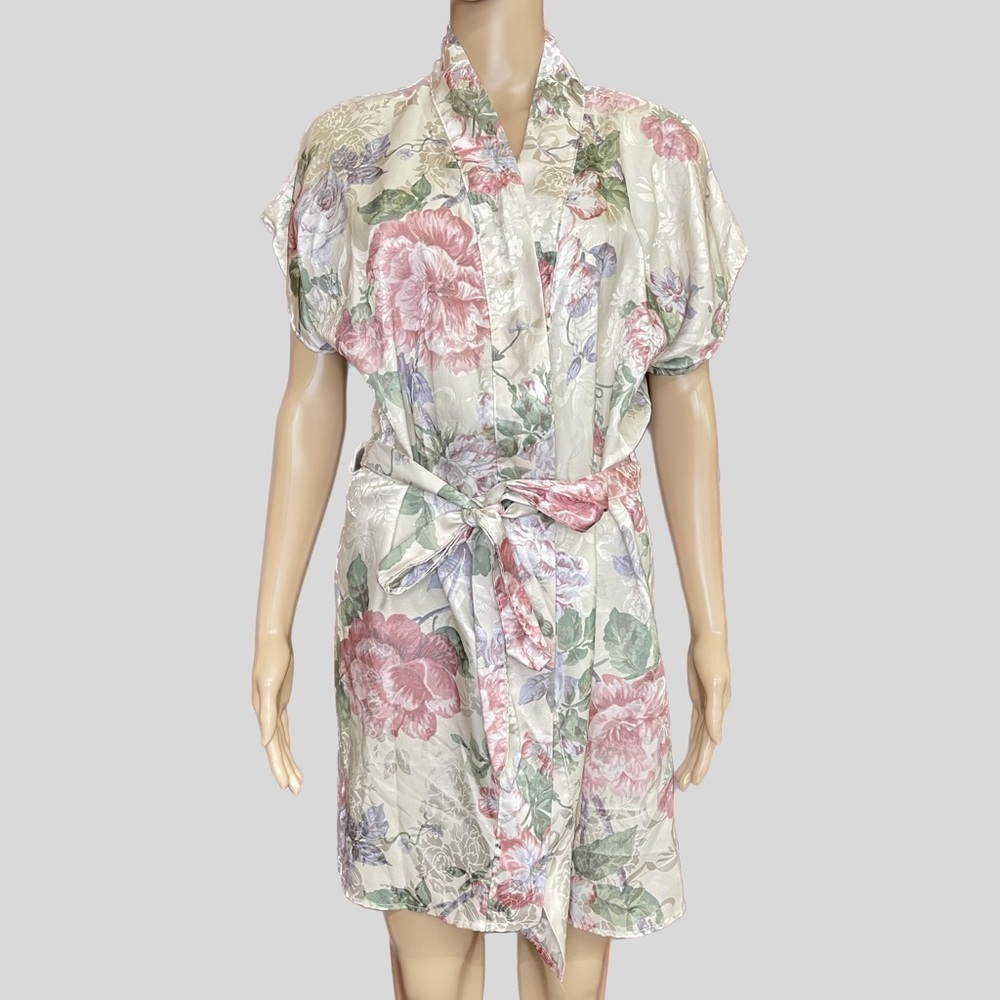 Vintage Pinx Delicate Silky Romantic Floral Dressing Gown Robe Size Medium